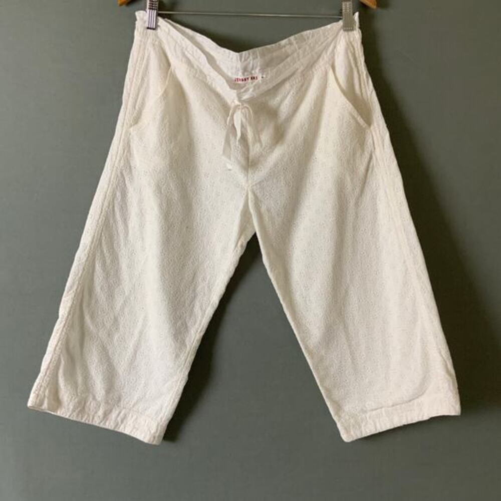 JOHNNY WAS‎ Cropped White 100% Cotton Pants Women's Small Eyelet Lined Summer